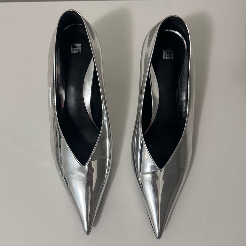 Toteme Wedge Heel Pumps in Mirror Silver